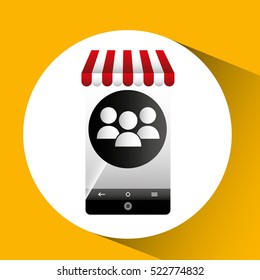 hand holding e-shopping group design vector illustration eps 10