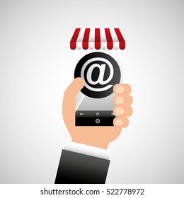 hand holding e-shopping mail design vector illustration eps 10