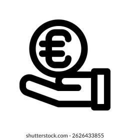 Hand Holding Euro Coin Icon Representing Financial Support and Currency Transactions