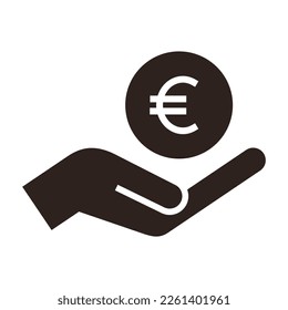 Hand holding euro, save money icon, salary money, invest finance isolated on white background 