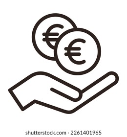 Hand holding euro, save money icon, salary money, invest finance isolated on white background 