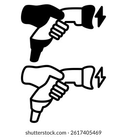 hand holding ev charger icon, simple flat style, illustration, logo sign symbol pictogram template, for ui or ux isolated on white for mobile app, editable