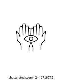 hand holding eye icon, vector best line icon.
