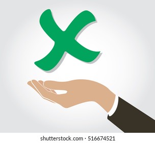 hand holding false check icon symbol 