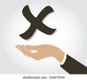 hand holding false check icon symbol 