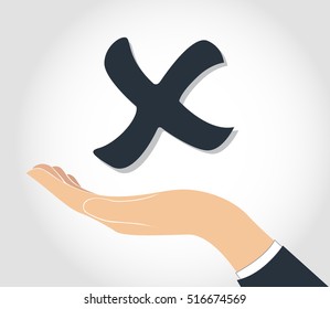 hand holding false check icon symbol 