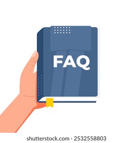 Hand holding faq book providing customer support
