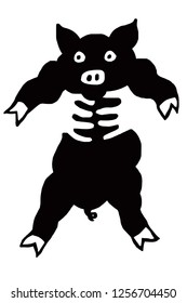 A hand holding a fat baby pig. Hand drawn vector illustration.