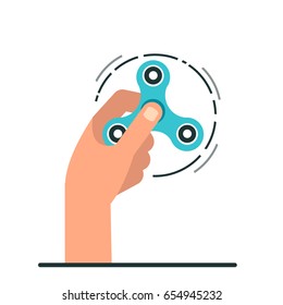 Hand holding fidget spinner. Flat style vector illustration isolated on white background.