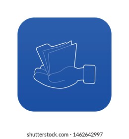 Hand holding file folder icon blue vector isolated on white background