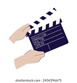 Hand Holding Film Clapperboard as Cinema Production Vector Illustration