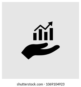 Hand holding up a financial graph icon in trendy flat style isolated on grey background, modern symbol vector illustration for web