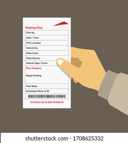 Hand holding a fine ticket. Dubai transport officer. Flat vector illustration.