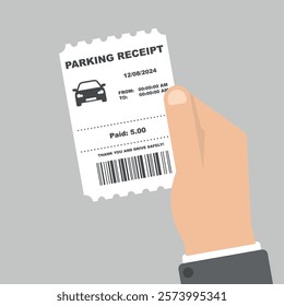 Hand holding a fine ticket.Flat vector illustration.