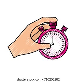 hand holding finger on chrome stopwatch with seconds arrow