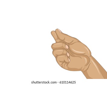 Hand holding a finger something invisible. Empty space for your ad or product. Simply insert the card. Vector illustration isolated on white background
