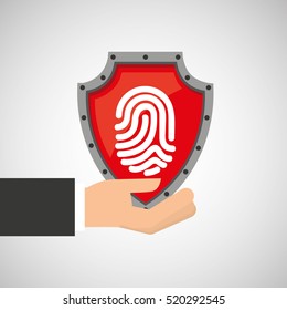 Hand Holding Fingerprint Shield Protection Data Vector Illustration Eps 10