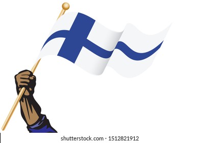 The hand holding the Finland flag.