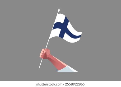 A hand holding a Finland flag, Flag of Finland national country symbol illustration Vector, Rectangle Finland flag illustration, Flat vector illustration
