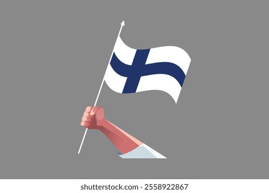 A hand holding a Finland flag, Flag of Finland national country symbol illustration Vector, Rectangle Finland flag illustration, Flat vector illustration
