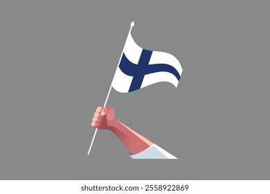 A hand holding a Finland flag, Flag of Finland national country symbol illustration Vector, Rectangle Finland flag illustration, Flat vector illustration
