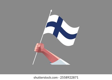 A hand holding a Finland flag, Flag of Finland national country symbol illustration Vector, Rectangle Finland flag illustration, Flat vector illustration
