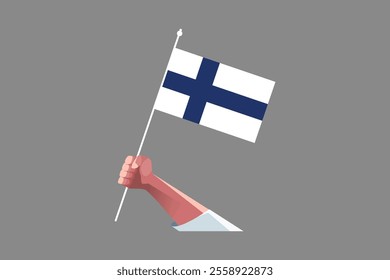 A hand holding a Finland flag, Flag of Finland national country symbol illustration Vector, Rectangle Finland flag illustration, Flat vector illustration
