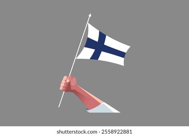 A hand holding a Finland flag, Flag of Finland national country symbol illustration Vector, Rectangle Finland flag illustration, Flat vector illustration
