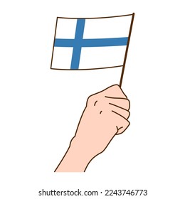 Hand Holding Finland National Flag Illustration. Hand Drawn Style Vector Illustration - EPS 10 Vector