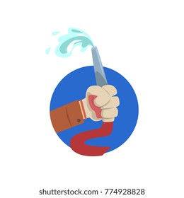 Hand holding fire hose, symbol of the profession of a firefighter cartoon vector Illustration