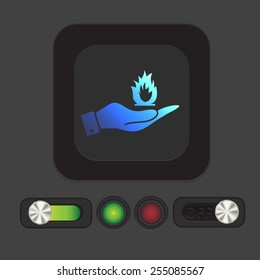 hand holding a fire icon.