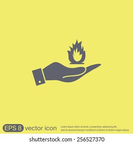 hand holding a fire icon.