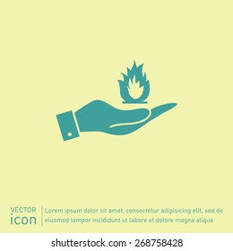 hand holding a fire icon.