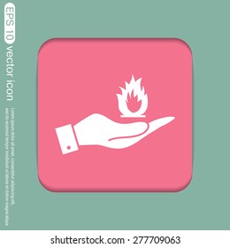 hand holding a fire icon.