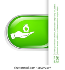 hand holding a fire icon.