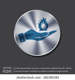 hand holding a fire icon.