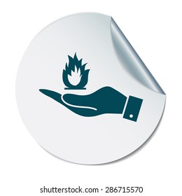hand holding a fire icon.