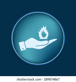 hand holding a fire icon.