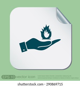 hand holding a fire icon.