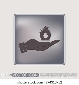 hand holding a fire icon.