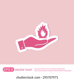 hand holding a fire icon.