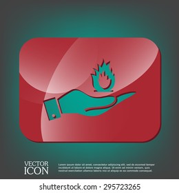 hand holding a fire icon.