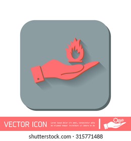 hand holding a fire icon.