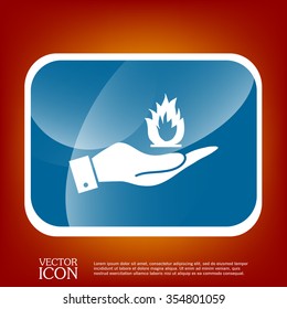 hand holding a fire icon.