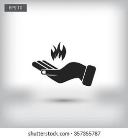 hand holding a fire icon