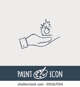 hand holding a fire icon.