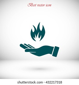 hand holding a fire icon