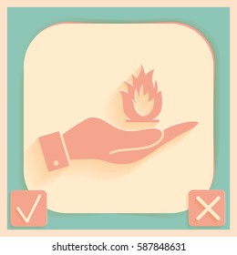 hand holding a fire icon.
