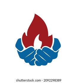 Hand, die ein Feuer hält Symbol, flaches Design, beste Vektorsymbol
