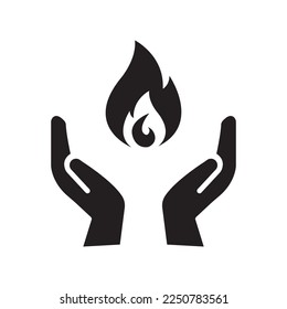 mano sujetando un icono de fuego, diseño plano mejor icono vector